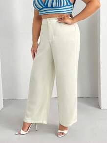 SHEIN SXY Plus Solid Wide Leg Suit Pants - White - View 3