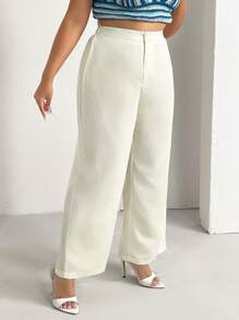 SHEIN SXY Plus Solid Wide Leg Suit Pants - White - View 4