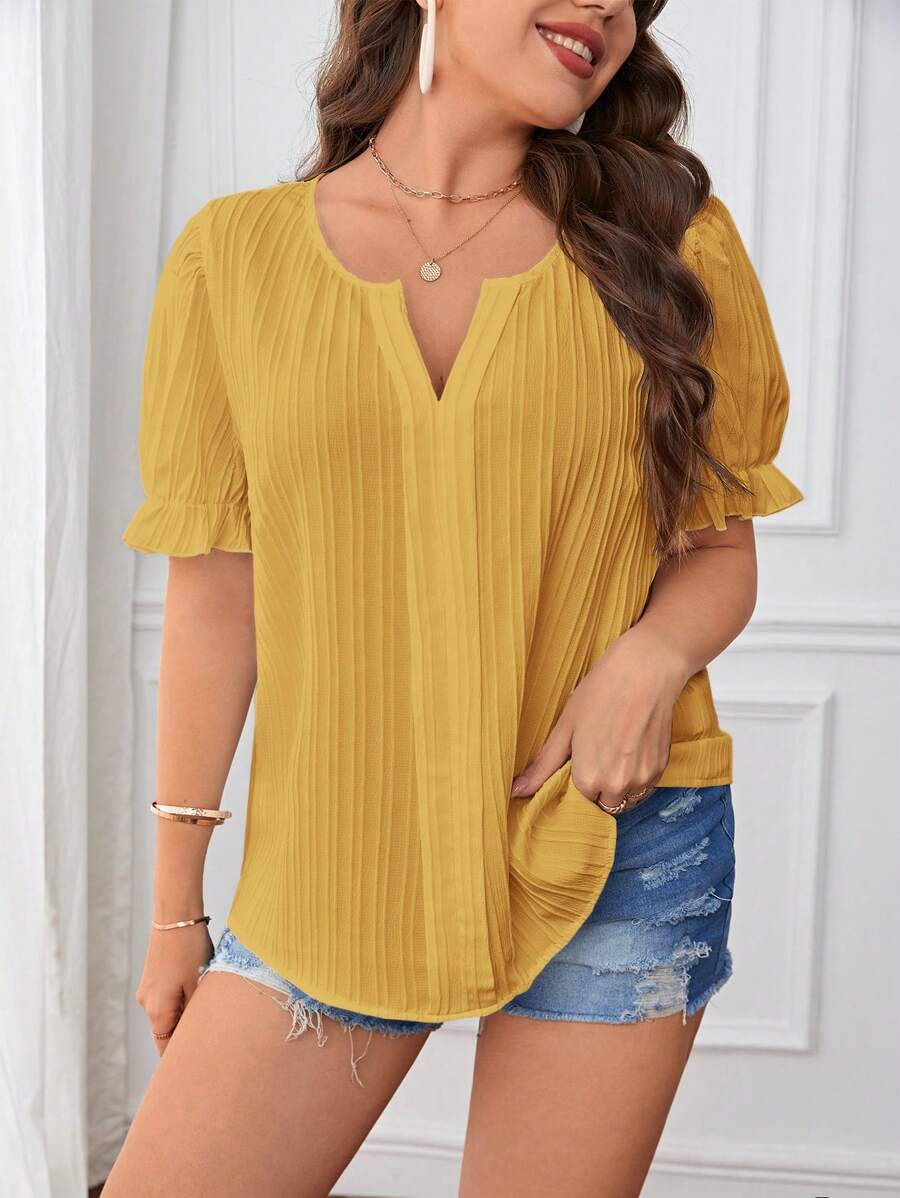 SHEIN Essnce Plus Karbowany dekolt Rozkloszowany Rękaw Bluzki