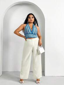 SHEIN SXY Plus Solid Wide Leg Suit Pants - White - View 5