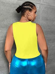 SHEIN SXY 大碼人像圖案背心上衣 - 黃色 - 查看 2