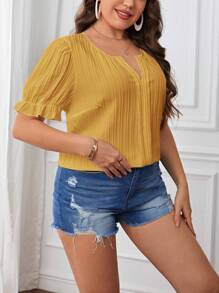 SHEIN Essnce Plus Karbowany dekolt Rozkloszowany Rękaw Bluzki