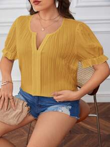 SHEIN Essnce Plus Karbowany dekolt Rozkloszowany Rękaw Bluzki