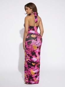 SHEIN SXY Vestido ajustado de tie dye con tira cruzada con abertura fruncido lateral fruncido - Multicolor - Ver 1