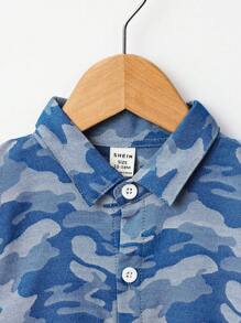 Baby Girl Camo Print Button Front Shirt - Blue - View 3