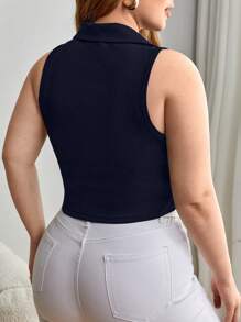 SHEIN Essnce 休閒羅紋針織 前紐扣純色大尺碼背心 - 藏蓝色 - 查看 2