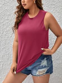 SHEIN LUNE Plus Solid Tank Top - Hot Pink - View 5