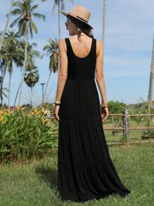 SHEIN LUNE Solid Ruffle Hem Smock Dress