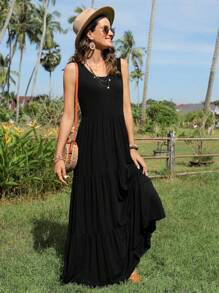 SHEIN LUNE Solid Ruffle Hem Smock Dress