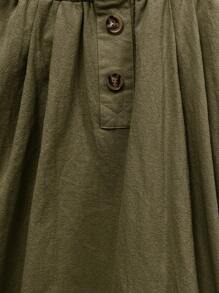 SHEIN LUNE Women's Solid Color Ruffle Hem Button Pocket Casual Skirt,Casual - Army Green - View 7