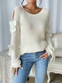 Firerie Áo len tay raglan cắt chi tiết nơ, áo dài tay - Màu be - Xem 5