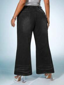 SHEIN ICON Plus Flare Leg Jeans Without Belt - Black - View 2