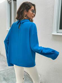 SHEIN Essnce Funnel Neck Drop Shoulder Split Cuff Sweatshirt - Blue - View 2