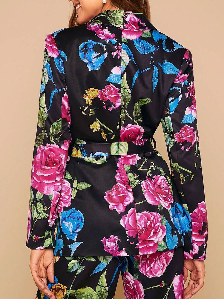 Floral Print Belted Blazer