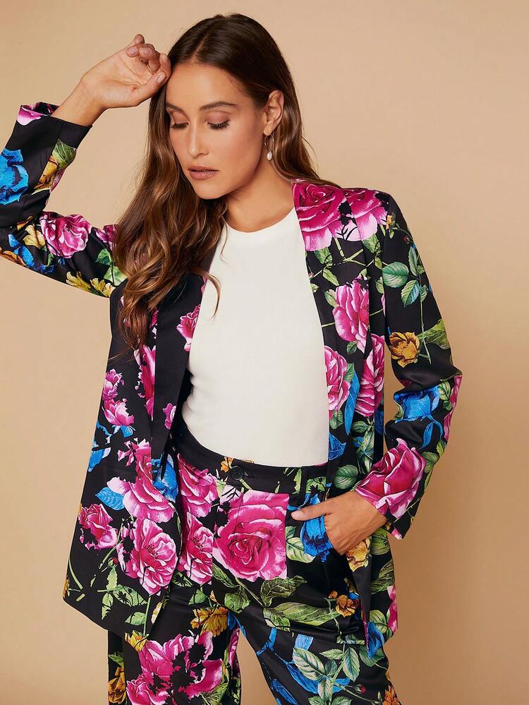Floral Print Belted Blazer