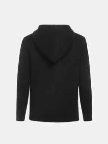 SHEIN 男大童字母圖案拉鏈開襟連帽活躍夾克不帶T恤 - 黑色 - 查看 3