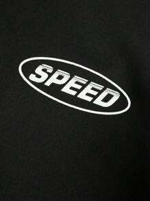 SHEIN 男大童字母圖案拉鏈開襟連帽活躍夾克不帶T恤 - 黑色 - 查看 6