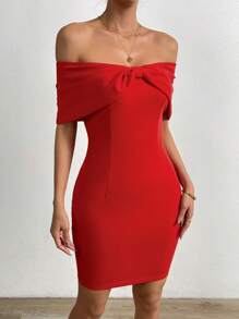 SHEIN Privé Abito aderente con spalle scoperte torsione frontale