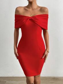 SHEIN Privé Abito aderente con spalle scoperte torsione frontale