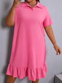 SHEIN Unity Plus Summer 标语图案荷叶边下摆罩衫连衣裙 - 玫紅色 - 查看 6