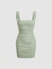 SHEIN MOD Chất rắn Xù Váy Dây - Màu xanh Bạc hà - Xem 1