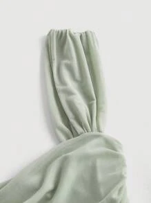 SHEIN MOD Chất rắn Xù Váy Dây - Màu xanh Bạc hà - Xem 3