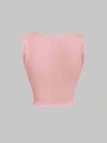 SHEIN MOD 素色褶邊背心上衣 - 淺粉色 - 查看 2