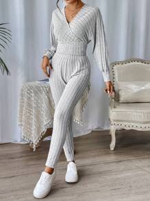 SHEIN Essnce 素色蝙蝠袖T恤和緊身褲 - 淺灰色 - 查看 1