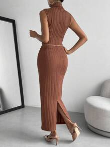 SHEIN Essnce High Neck Tank Top & Tie Front Skirt - Burnt Orange - View 2