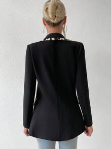 SHEIN Privé 1 Miếng Tương phản Leopard Print Cổ áo Áo vest - màu đen - Xem 2