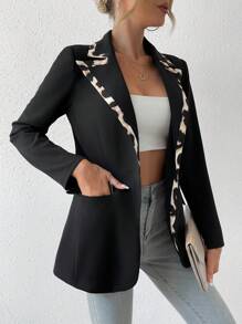 SHEIN Privé 1 Miếng Tương phản Leopard Print Cổ áo Áo vest - màu đen - Xem 4