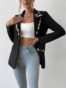 SHEIN Privé 1 Miếng Tương phản Leopard Print Cổ áo Áo vest - màu đen - Xem 5