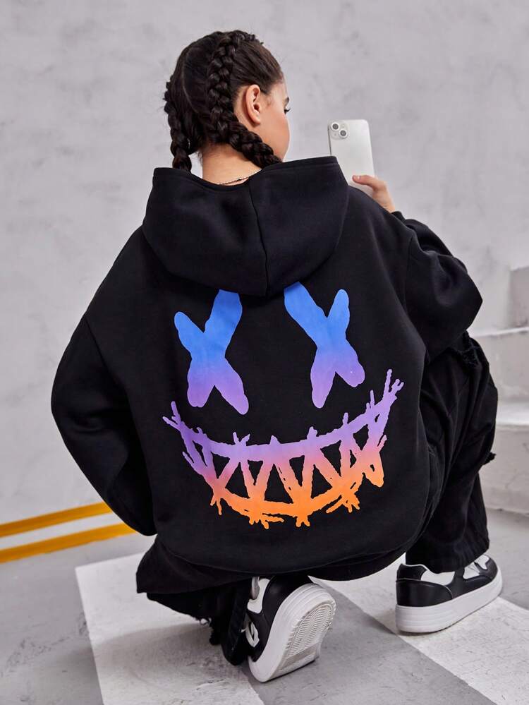 Teen Girl Cartoon Graphic Drop Shoulder Sweatshirt