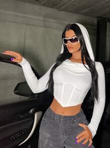 SHEIN ICON Solid Asymmetrical Hem Crop Tee - White - View 1