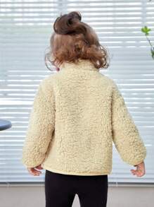 SHEIN Baby Girl Letter Patched Detail Half Zip Teddy Sweatshirt - Apricot - View 2