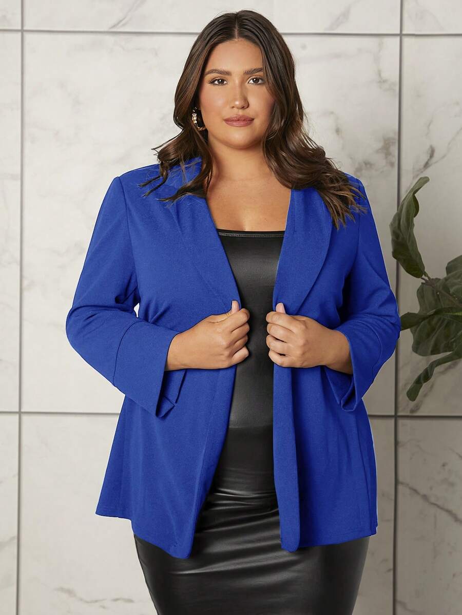 SHEIN Privé Hơn Cổ áo Mở Mặt trước Áo vest - Xanh đậm - Xem 1