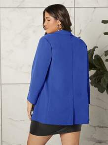 SHEIN Privé Hơn Cổ áo Mở Mặt trước Áo vest - Xanh đậm - Xem 2