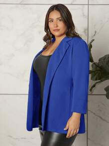 SHEIN Privé Hơn Cổ áo Mở Mặt trước Áo vest - Xanh đậm - Xem 3