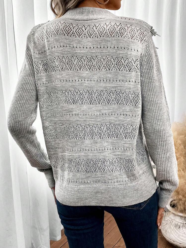 Guipure Lace Trim Pointelle Knit Button Front Cardigan