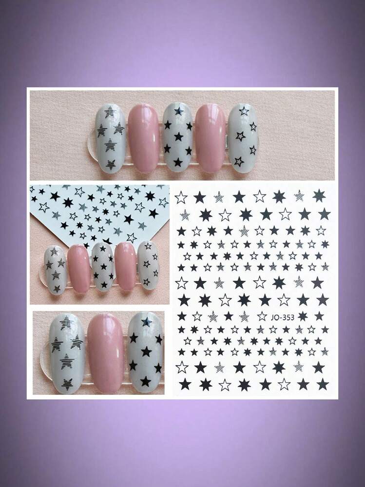 ROMWE Grunge Punk 1 feuille Autocollant À Nail Art Motif Étoile , Motif Aléatoire - Noir - Voir 3