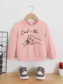 SHEIN Leap Crew Đứa bé gái Lá thư & In tay Áo nỉ - Màu Hồng baby - Xem 1