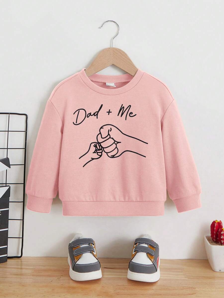 SHEIN Leap Crew Đứa bé gái Lá thư & In tay Áo nỉ - Màu Hồng baby - Xem 1