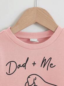 SHEIN Leap Crew Đứa bé gái Lá thư & In tay Áo nỉ - Màu Hồng baby - Xem 3