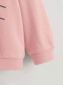 SHEIN Leap Crew Đứa bé gái Lá thư & In tay Áo nỉ - Màu Hồng baby - Xem 4