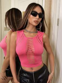 SHEIN ICON Cắt ra phía trước Crop Tank Top - Màu Hồng Tươi - Xem 1