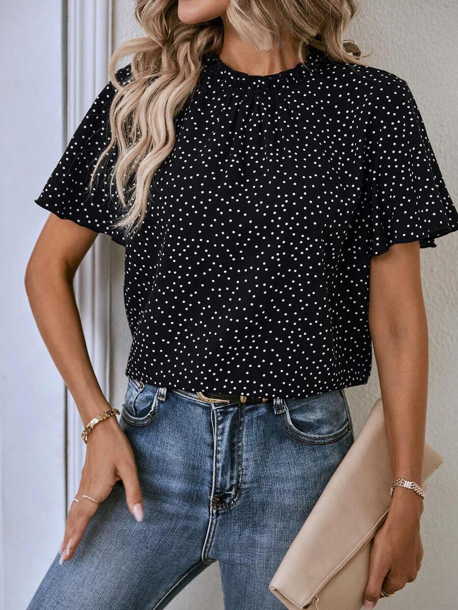 SHEIN Clasi 波點圖案蝴蝶袖襯衫