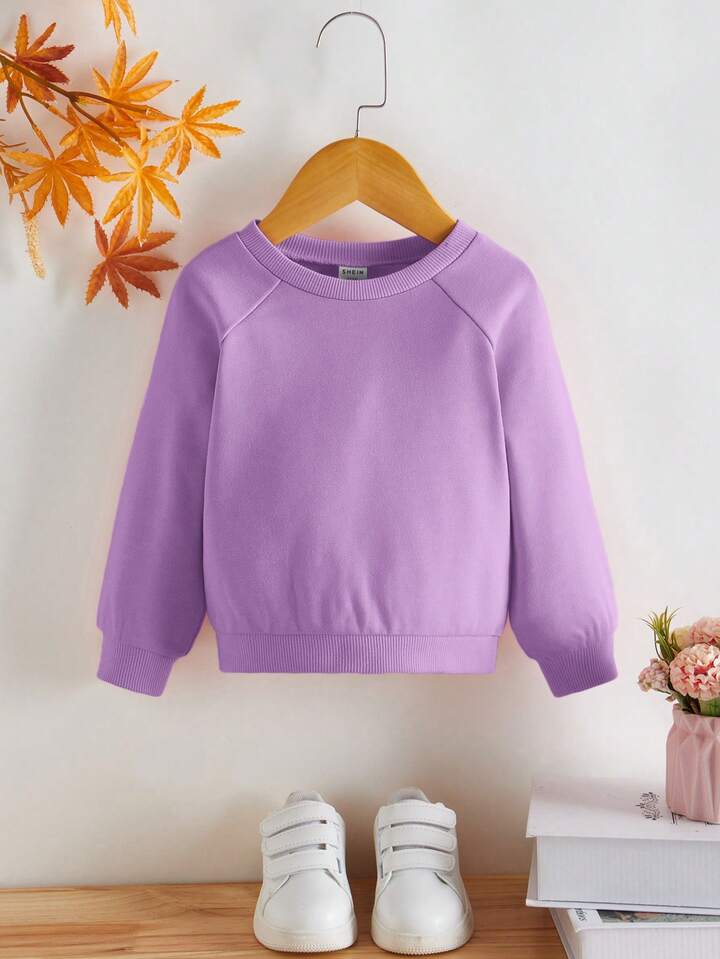 SHEIN Baby Girl Solid Raglan Sleeve Sweatshirt | SHEIN