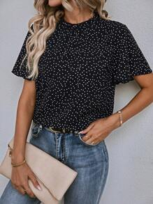 SHEIN Clasi 波點圖案蝴蝶袖襯衫