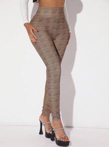SHEIN SXY Plaid Print Wideband Waist Leggings - Multicolor - View 1