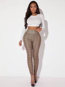 SHEIN SXY Plaid Print Wideband Waist Leggings - Multicolor - View 4